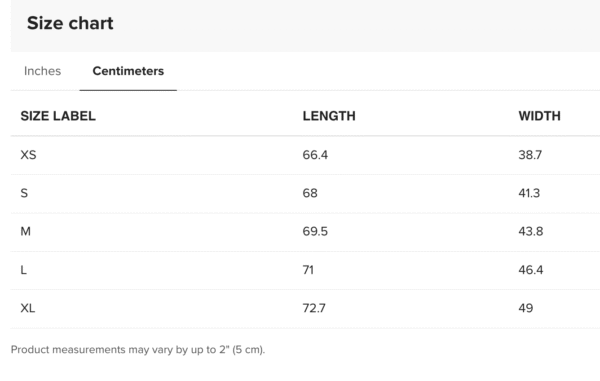NL6733 Size Guide Metric